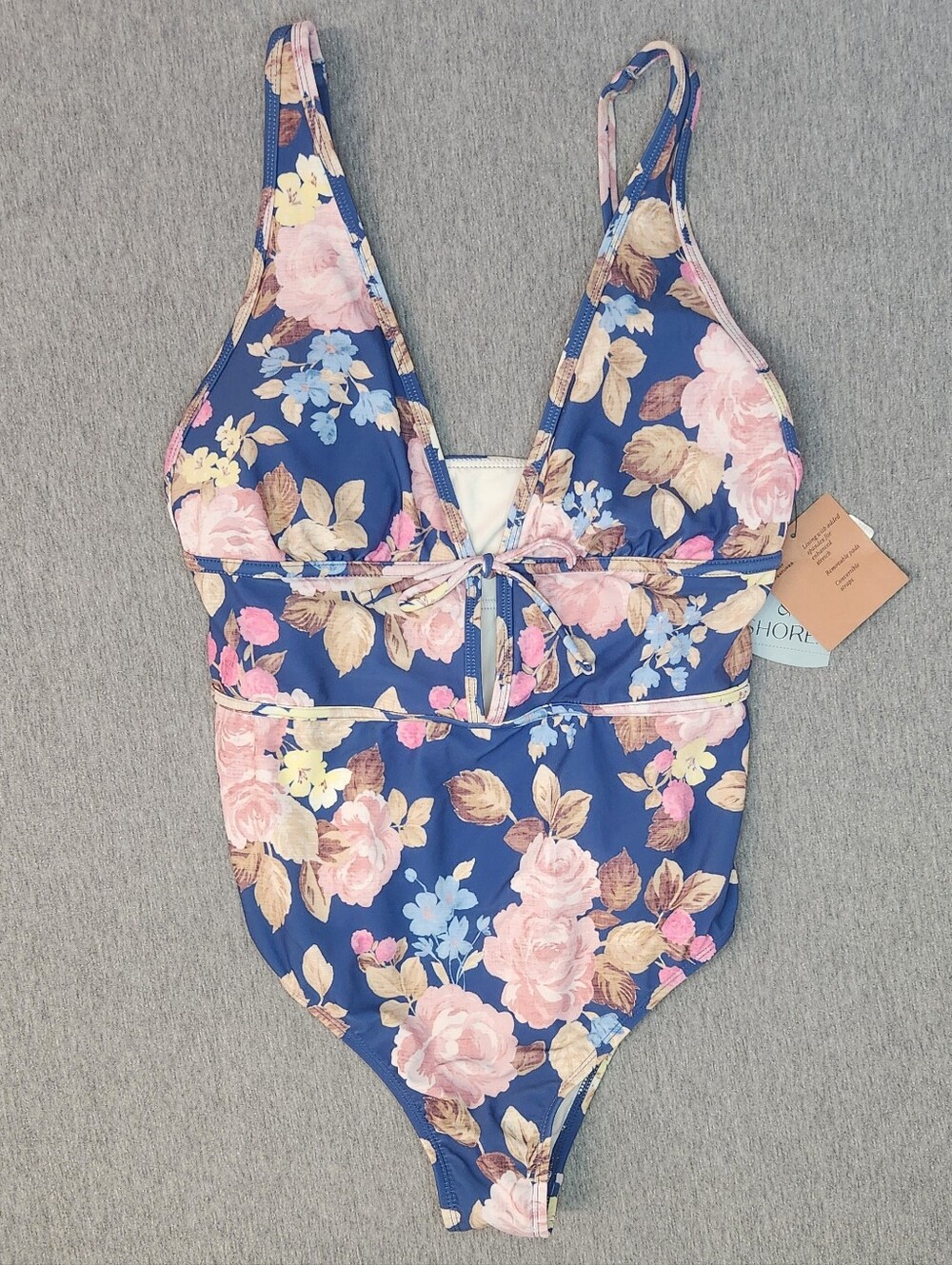 Shade & Shore Floral Plunge Tie‑Detail Cheeky One‑Piece Swimsuit Multi L